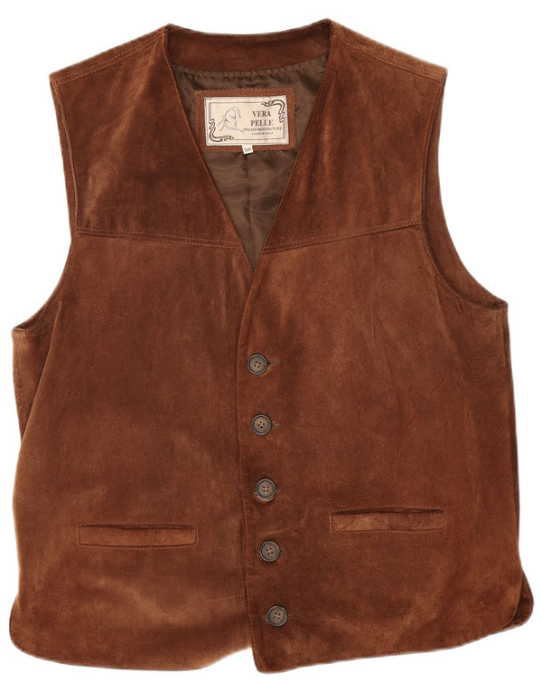 Chaleco de ante vintage para hombre IT 50 cuero marrón grande