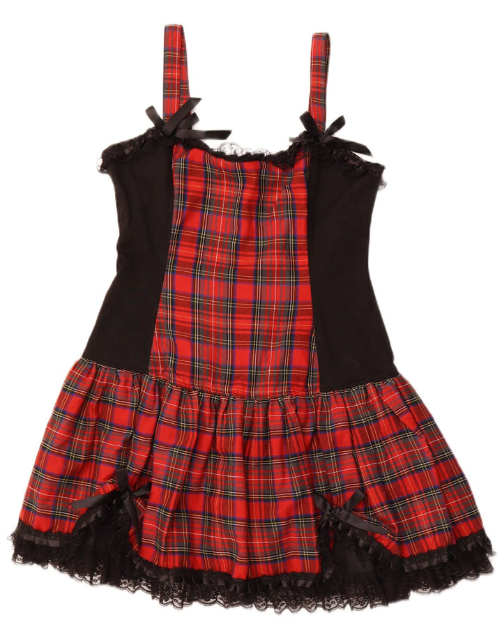 VINTAGE Vestido de línea A sin mangas para mujer Reino Unido 16 Algodón a cuadros rojos grandes