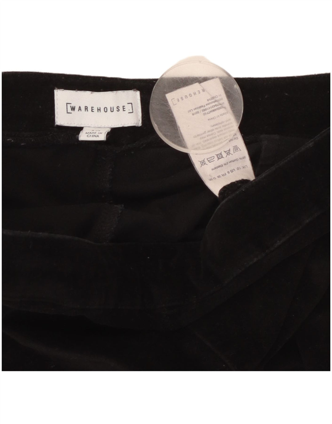 WAREHOUSE Pantalones casuales de terciopelo delgados para mujer UK 10 Small W30 L27 Negro