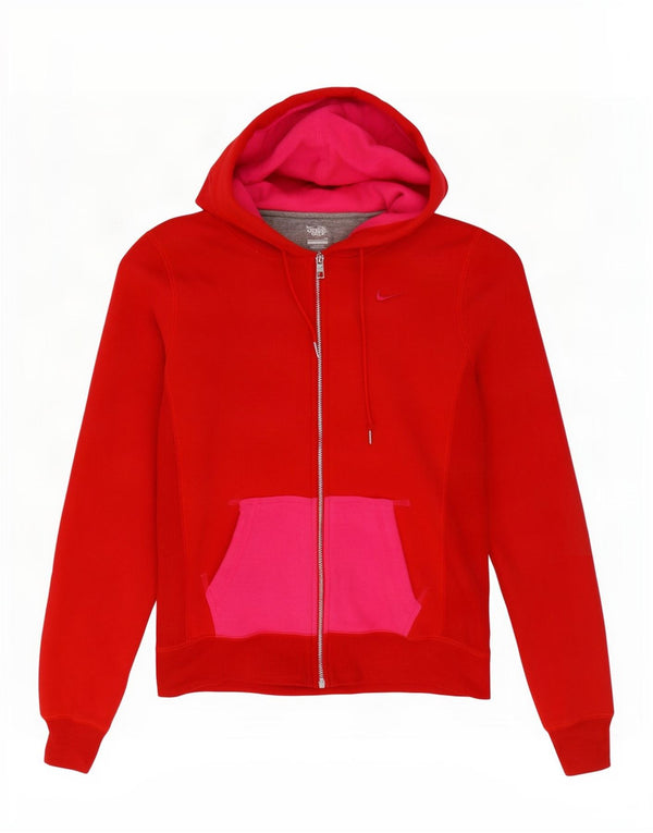 Nike Sudadera con capucha de gran tamaño con cremallera para mujer Reino Unido 10 Small Rojo Colorblock Algodón