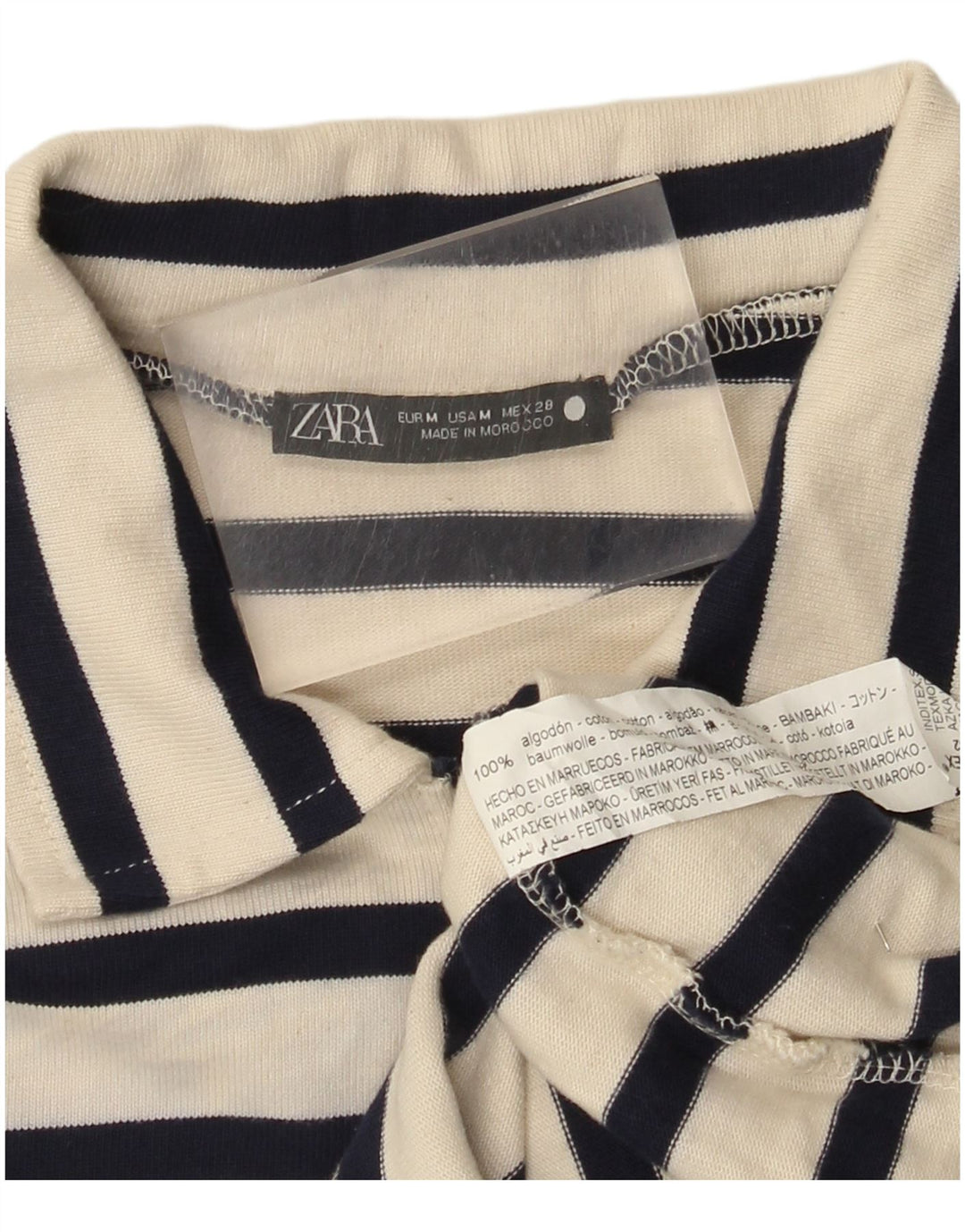 Zara Hombre Polo De Manga Larga De Algodón A Rayas Blanco Roto Mediano