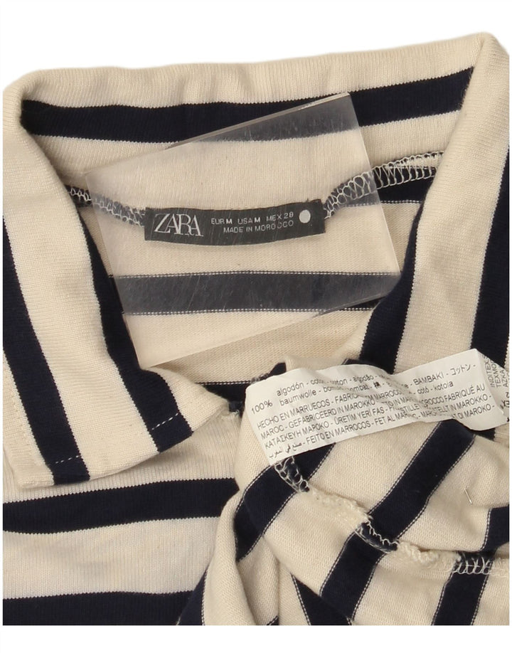 Zara Hombre Polo De Manga Larga De Algodón A Rayas Blanco Roto Mediano