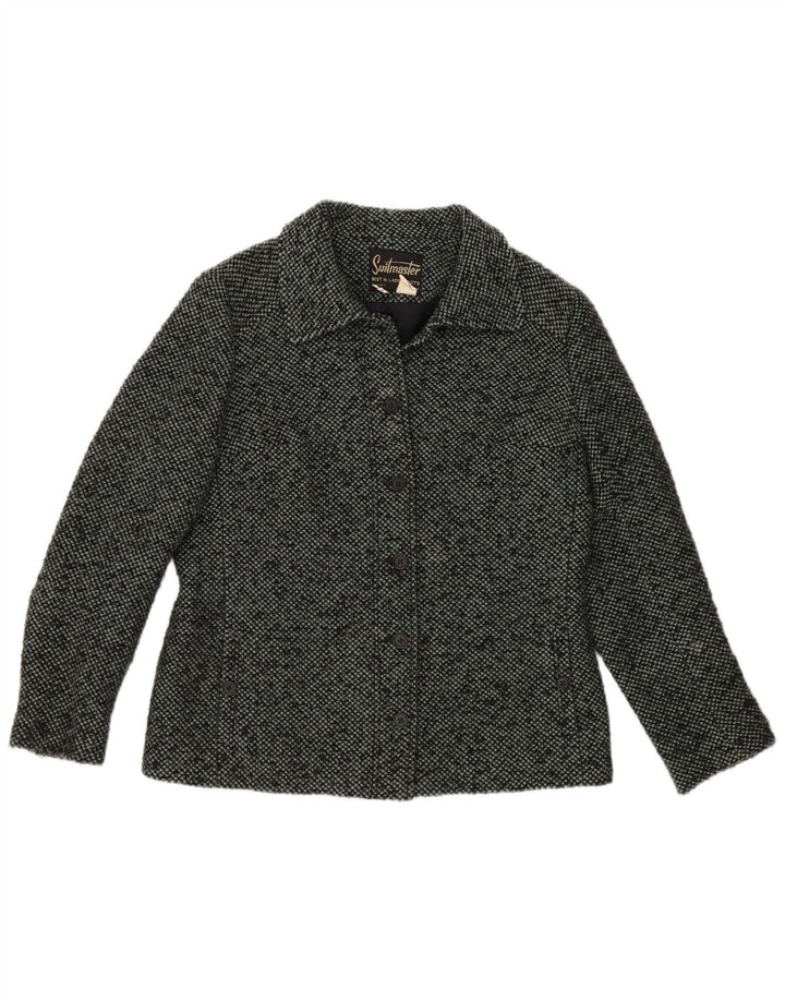 VINTAGE Chaqueta Blazer de 6 botones para mujer Reino Unido 16 Lana moteada gris grande