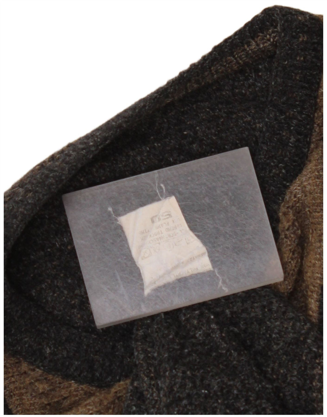 VINTAGE Jersey de cuello redondo para hombre IT 50 Lana geométrica marrón grande