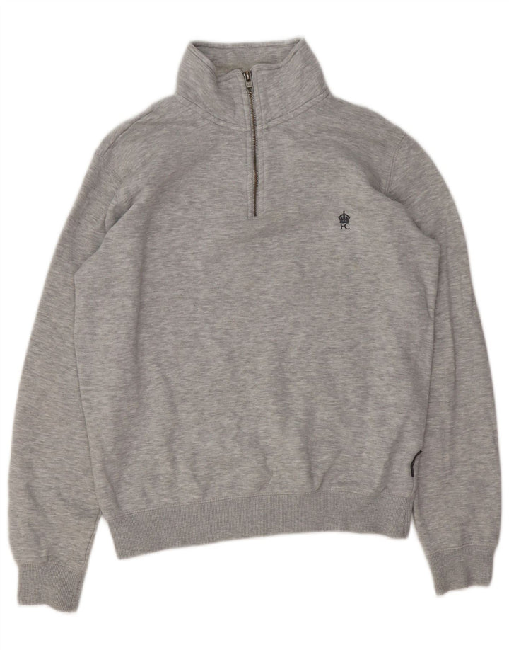 FRENCH CONNECTION Sudadera con cuello y cremallera para hombre Jersey pequeño gris moteado