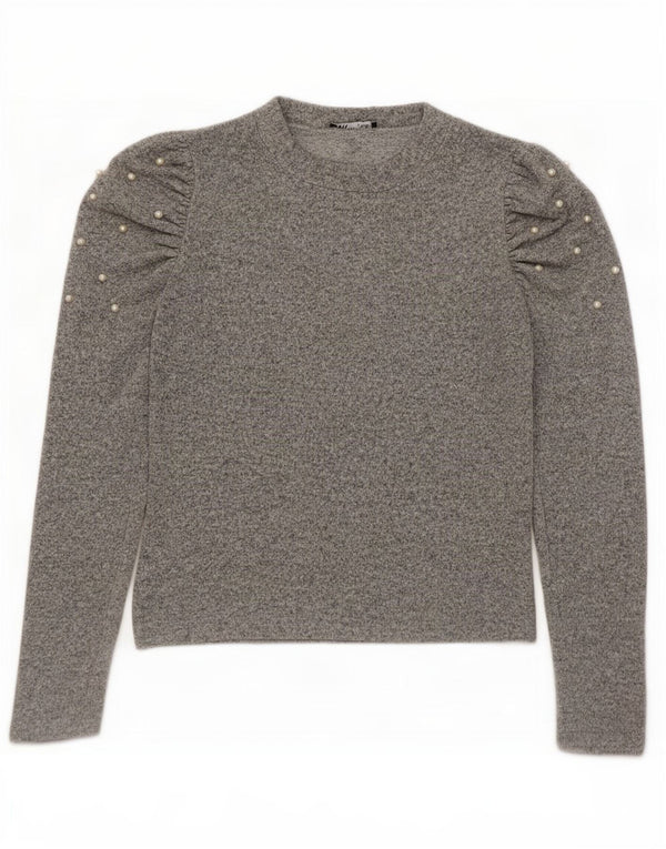 Zara Blusa de manga larga para mujer UK 42 Viscosa moteada gris medio