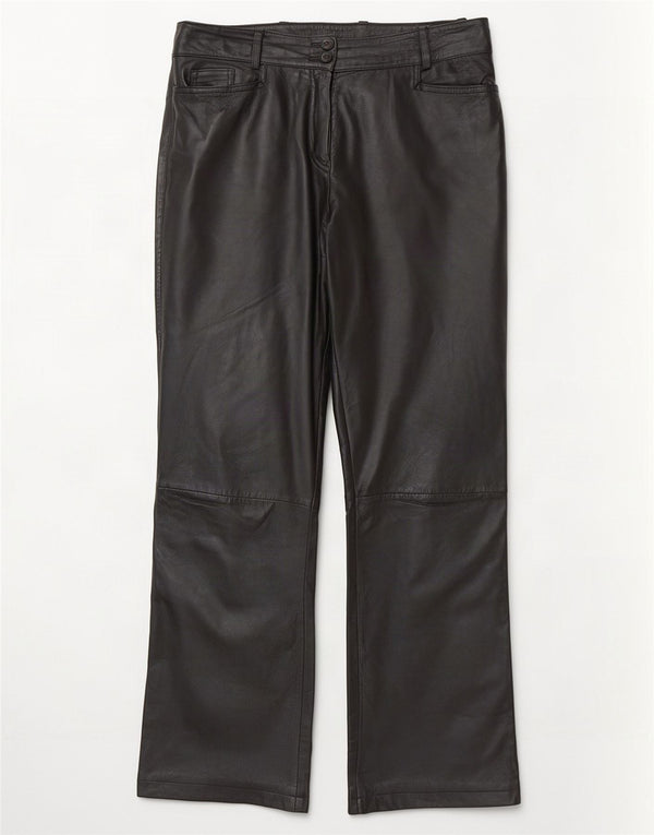 K.K.Berlin Pantalones rectos de cuero para mujer EU 40 Medium W32 L29 Negro