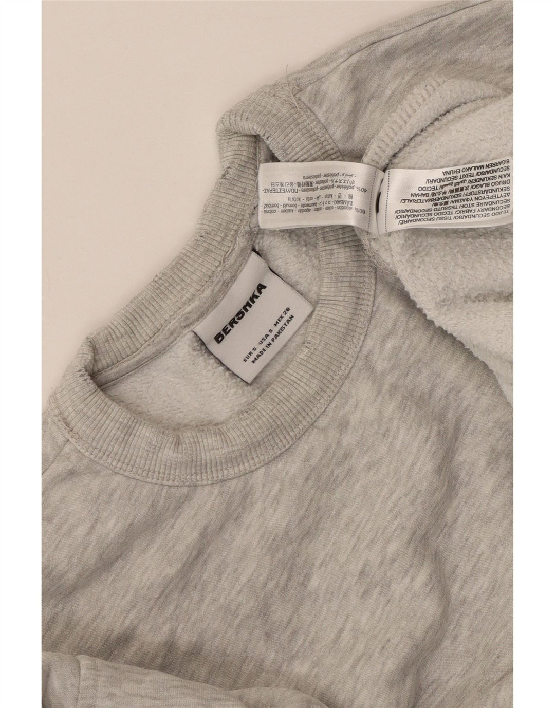 BERSHKA - Sudadera extragrande para mujer, talla 10, algodón moteado gris pequeño