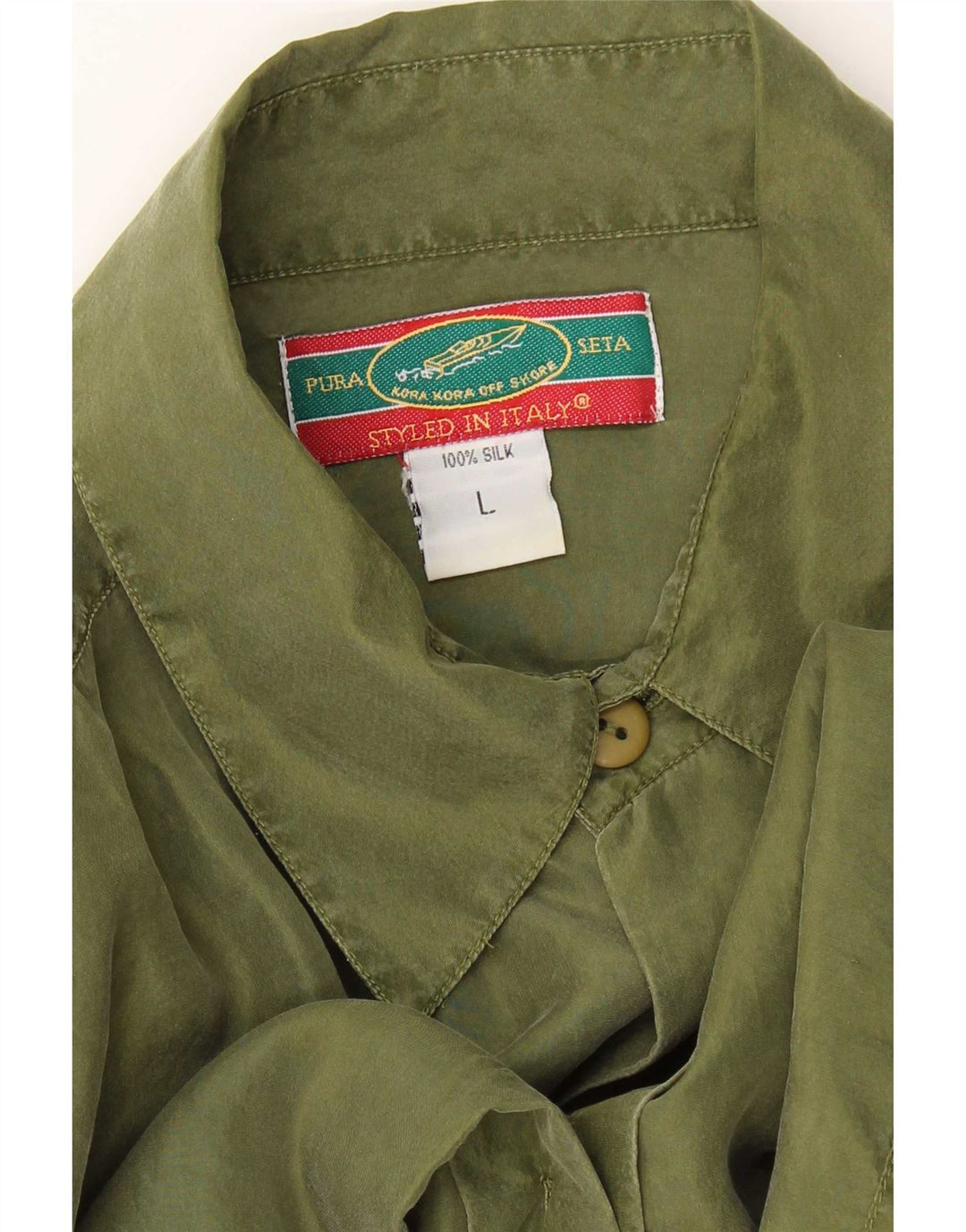 Camisa vintage para hombre de seda verde grande