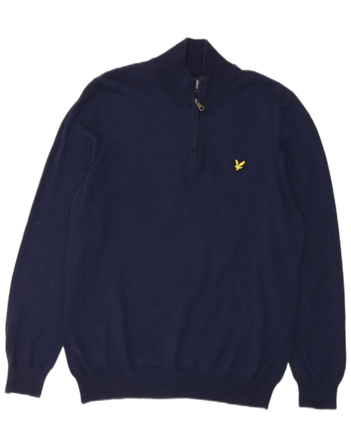 Lyle & Scott Jersey tipo jersey con cuello y cremallera para hombre de algodón azul marino mediano