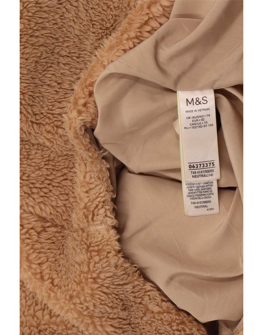 Marks & Spencer Chaqueta polar con osito de peluche para mujer UK 44 Grande Poliéster beige