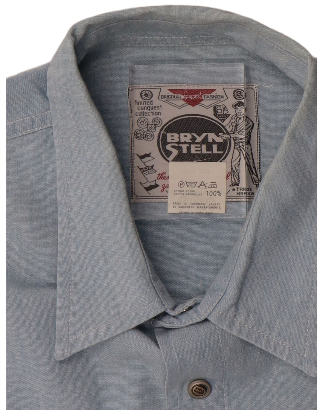 Bryn Stell Camisa de manga corta para hombre de algodón azul grande