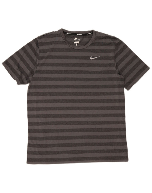 Camiseta Nike Dri Fit para hombre Top poliéster a rayas gris grande
