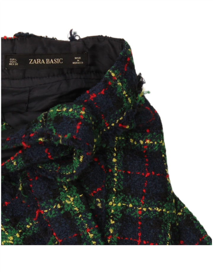 Zara Mujer Falda Peto Grande W34 Cuadro Azul Marino