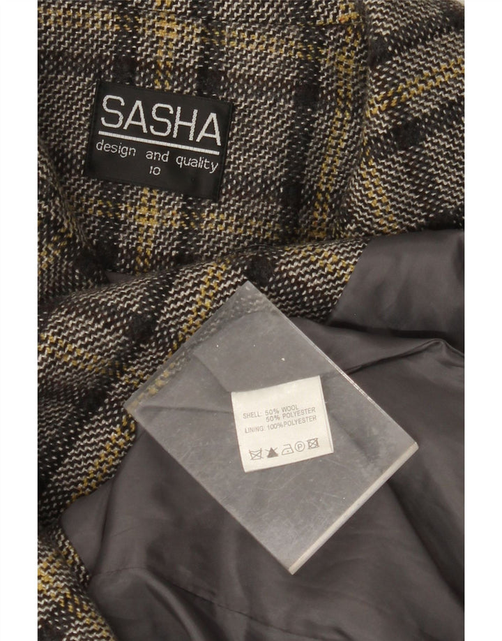 SASHA Womens Overcoat UK 10 Small Grey Check Wool