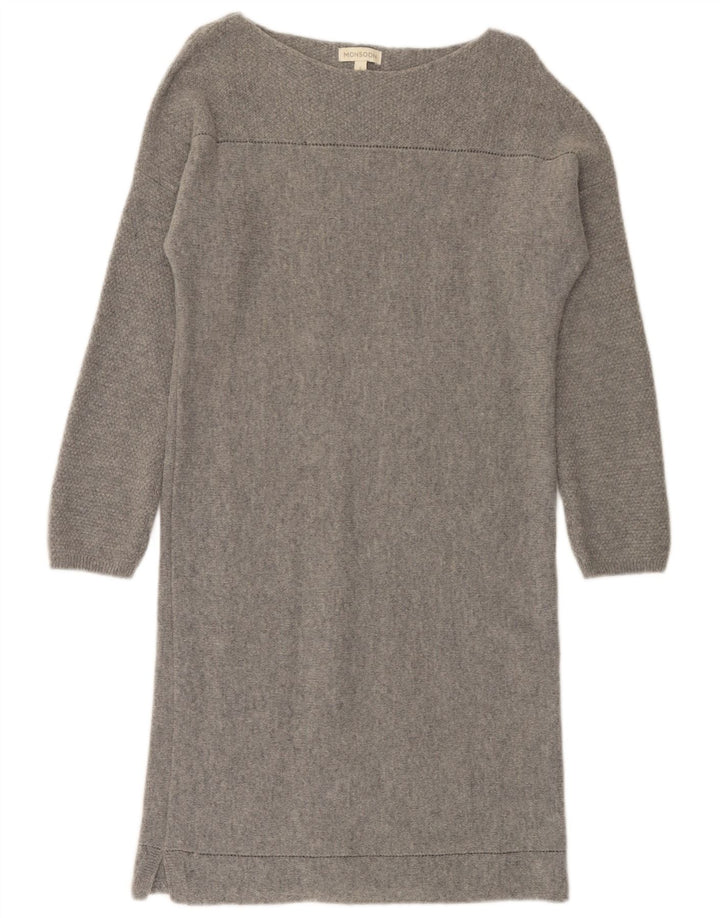 MONSOON Vestido tipo jersey de manga larga para mujer UK 10 Small Grey Wool