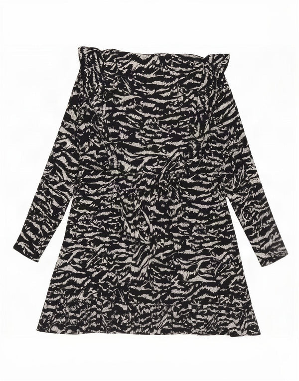 Zara Vestido escalonado de manga larga para mujer UK 44 Grande Viscosa con estampado animal negro