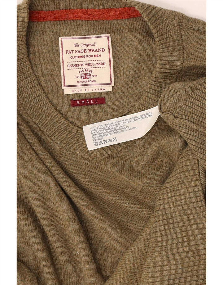Jersey con cuello en V para hombre Fat Face Small Khaki Cotton