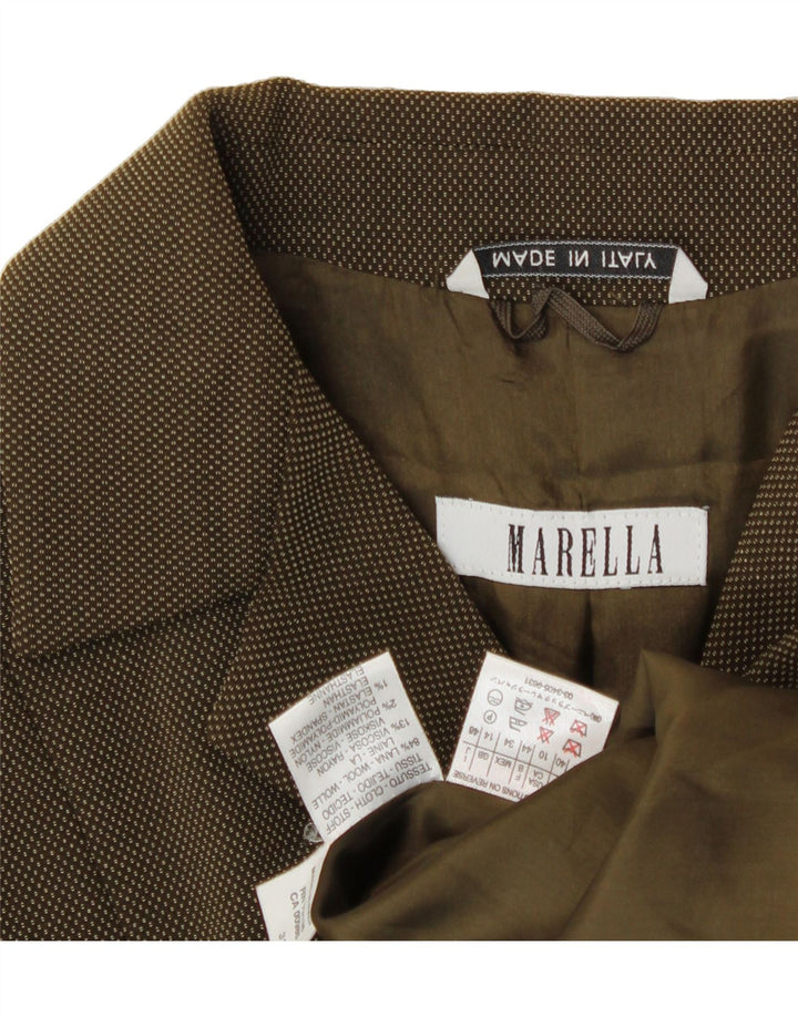 MARELLA Womens 3 Button Blazer Jacket UK 14 Medium Khaki Flecked Wool Vintage Marella and Second-Hand Marella from Messina Hembry 
