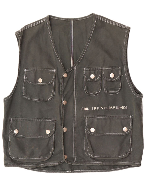Vintage hombres utilidad Gilet Reino Unido 40 algodón caqui grande