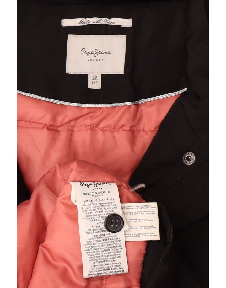 PEPE JEANS Girls Padded Coat 15-16 Years Black Polyester