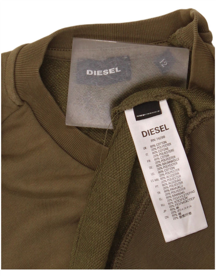 DIESEL Sudadera gráfica para mujer Jumper UK 42 Algodón caqui mediano