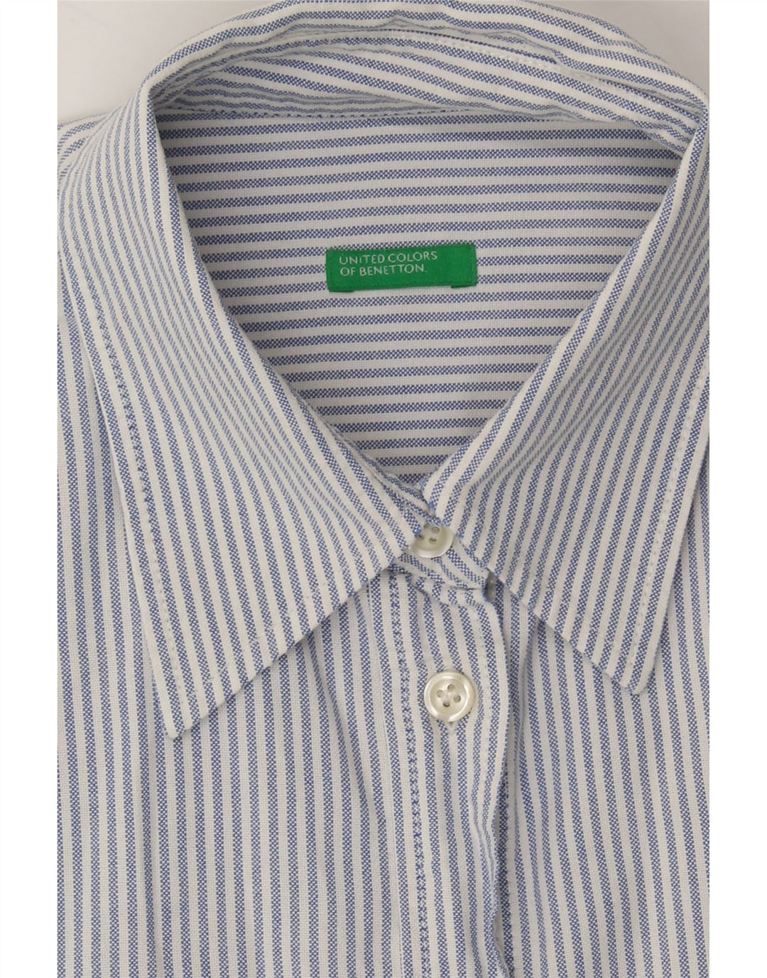 BENETTON Womens Shirt UK 12 Medium Blue Pinstripe Vintage Benetton and Second-Hand Benetton from Messina Hembry 