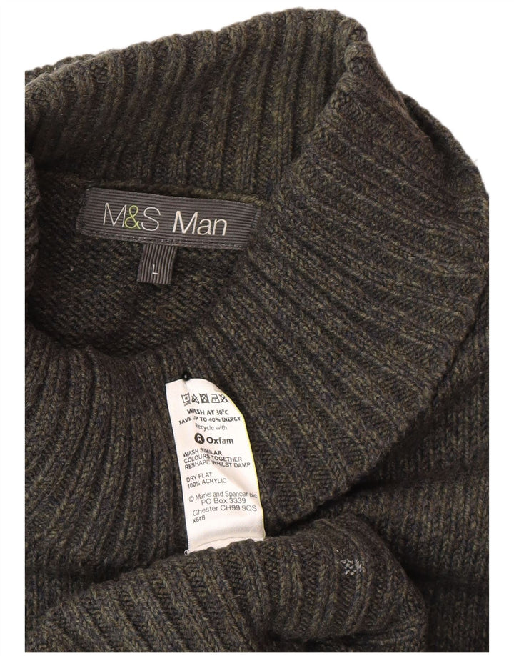 Marks & Spencer Jersey con cuello vuelto para hombre, acrílico verde grande