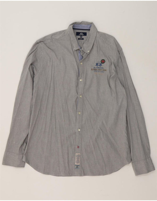 La Martina Mens Slim Fit Shirt 2XL Grey Cotton