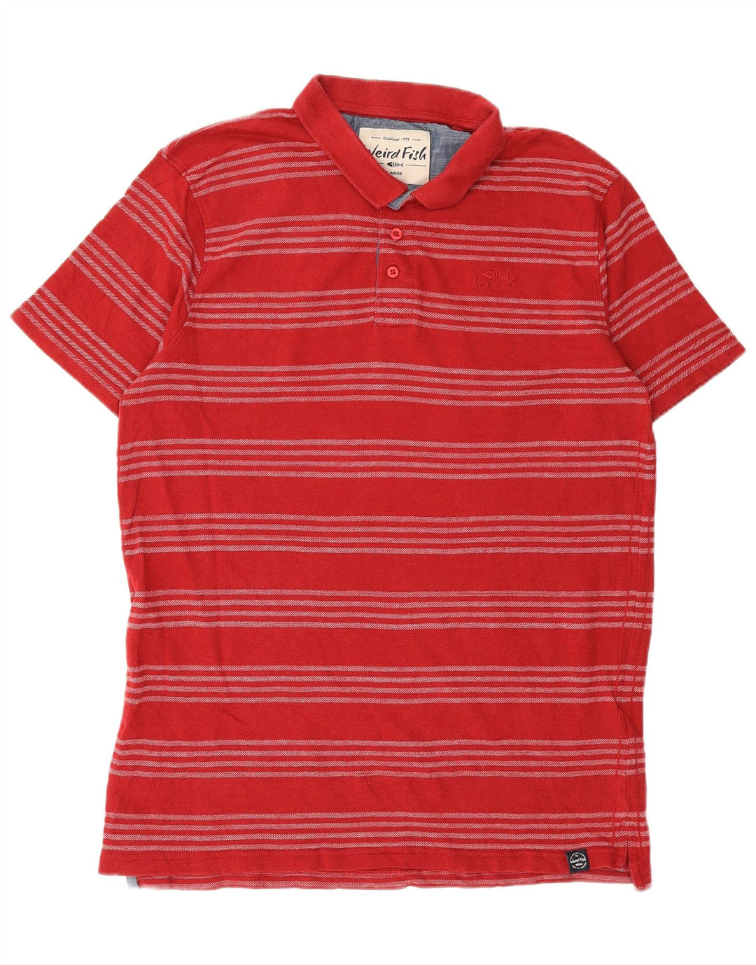 Weird Fish Polo para hombre de algodón a rayas rojas grandes