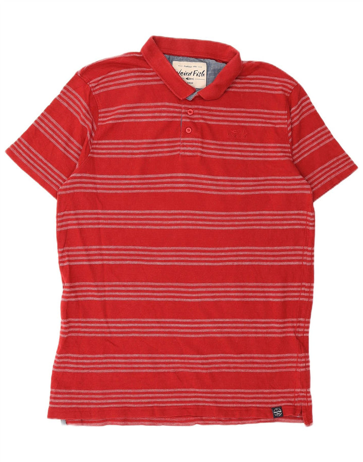 Weird Fish Polo para hombre de algodón a rayas rojas grandes