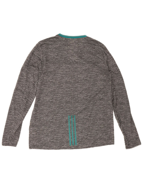 Adidas Mens Climalite Top manga larga poliéster moteado gris grande