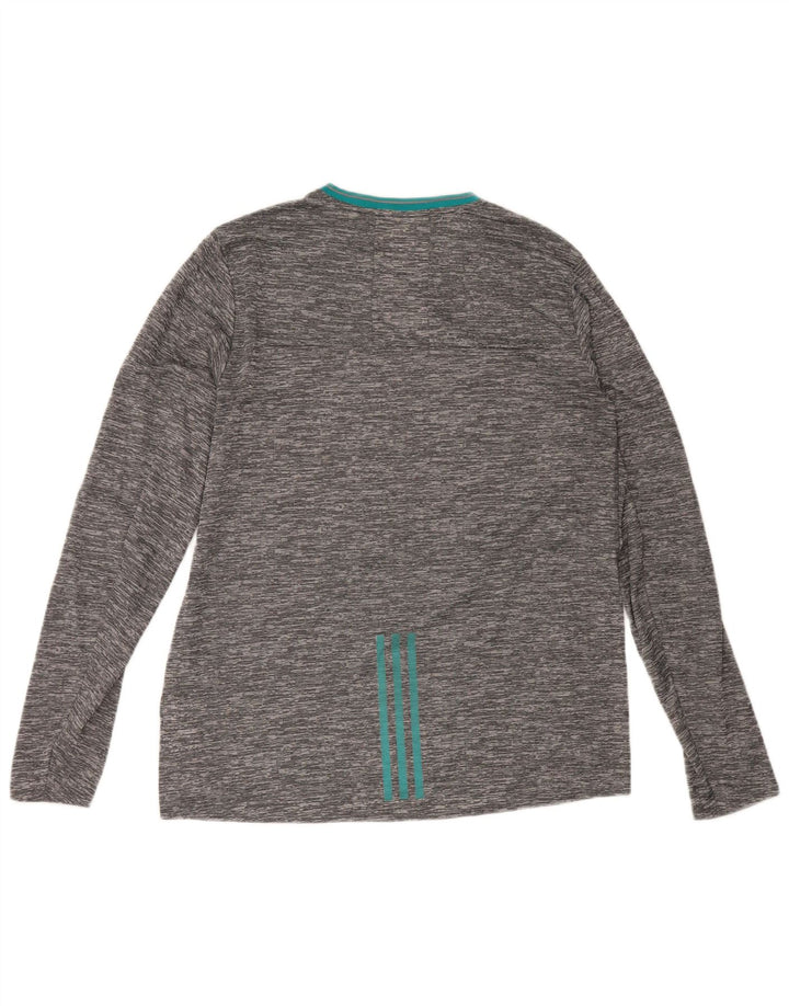 Adidas Mens Climalite Top manga larga poliéster moteado gris grande