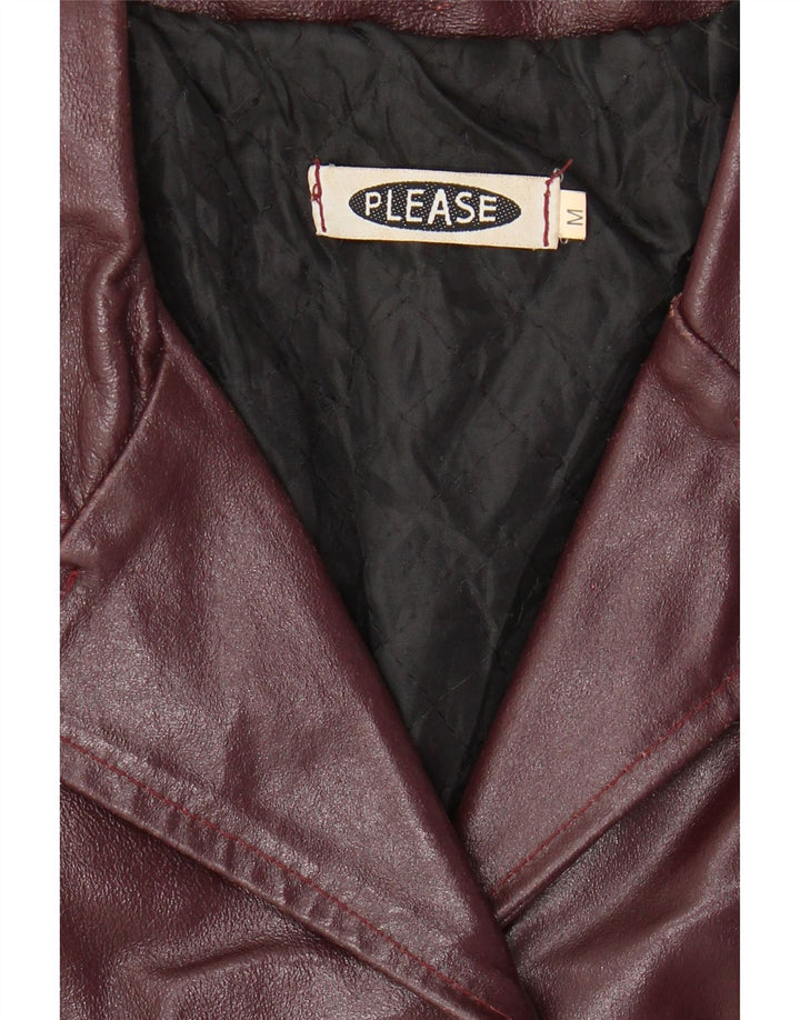 PLEASE Chaqueta de cuero para mujer UK 12 Medium Borgoña
