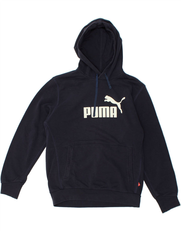 PUMA Mens Graphic Hoodie Jumper Medium Navy Blue Cotton | Vintage Puma | Thrift | Second-Hand Puma | Used Clothing | Messina Hembry 
