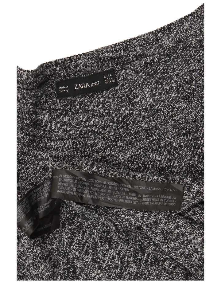 ZARA Suéter tipo jersey con cuello barco para mujer UK 46 Grande Algodón moteado gris