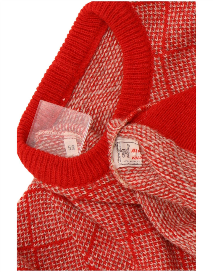 VINTAGE Hombres Crew Neck Jumper Suéter IT 52 Grande Rojo Geométrico