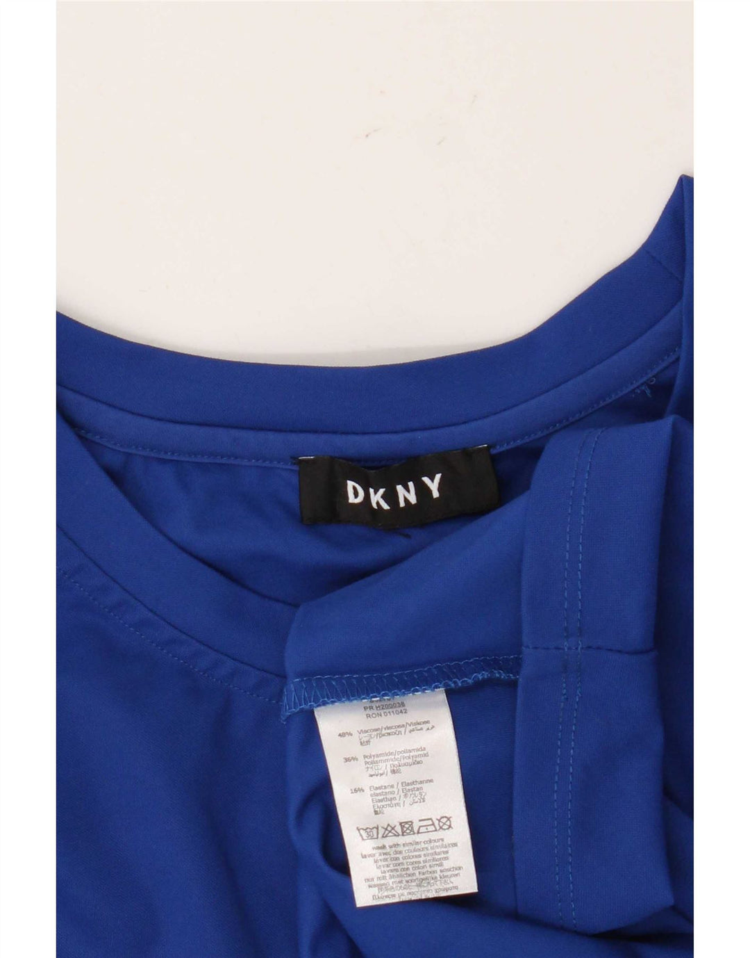Dkny Top tipo túnica de manga larga con gráfico para mujer UK 44 Viscosa azul medio