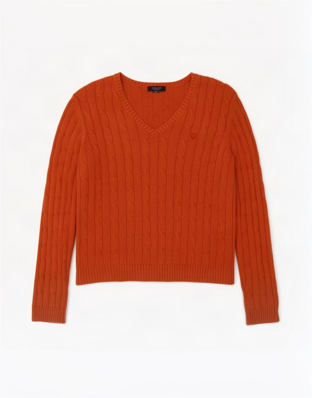 Chaps - Jersey con cuello en V para mujer, talla 40, color naranja grande