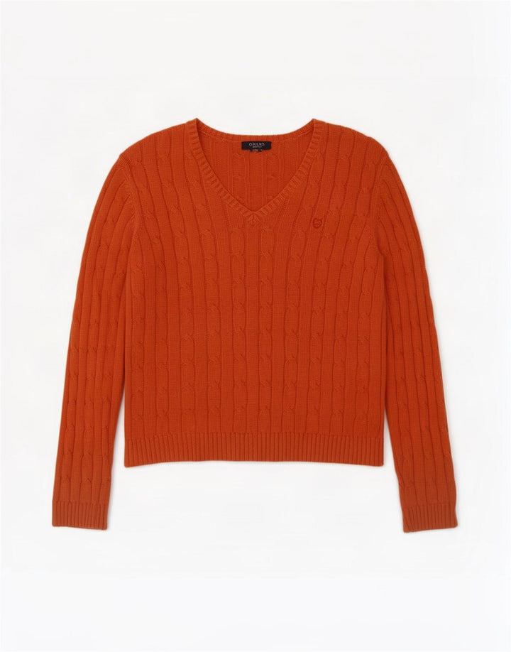 Chaps - Jersey con cuello en V para mujer, talla 40, color naranja grande