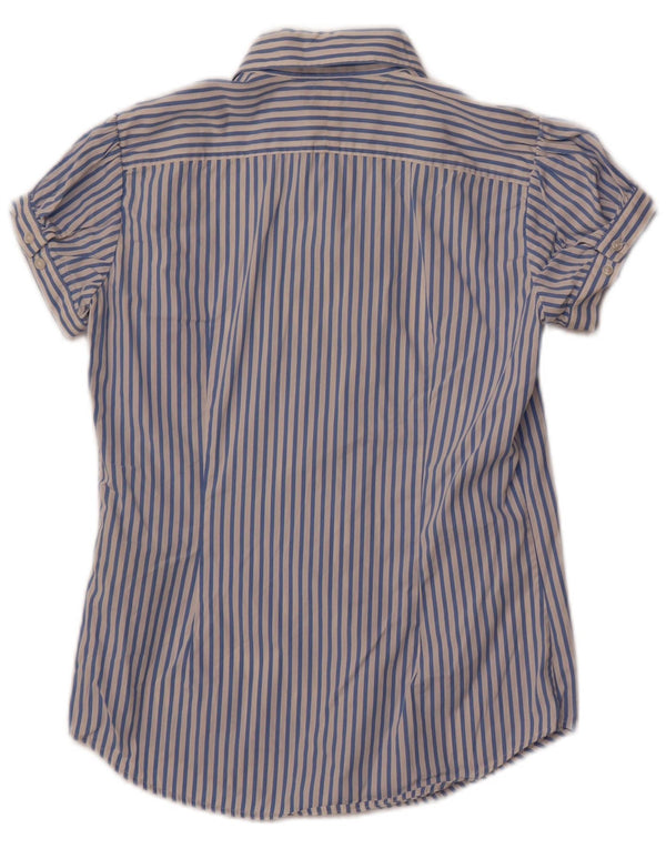 Ralph Lauren Camisa de manga corta para mujer US 4 Small Blue Pinstripe Cotton