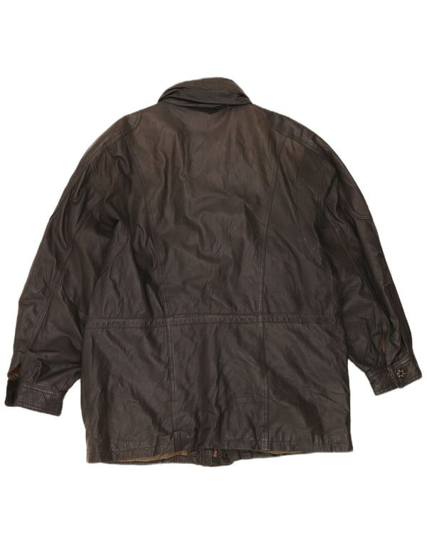 Paolo Negrato Abrigo cortavientos de cuero para hombre IT 56 3XL Gris