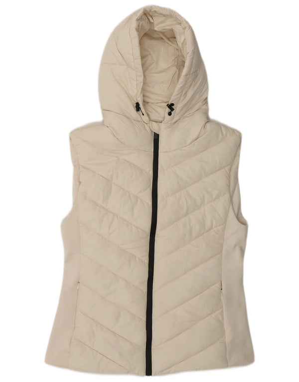 Zara Mujer Chaleco Acolchado Con Capucha UK 40 XL Off White