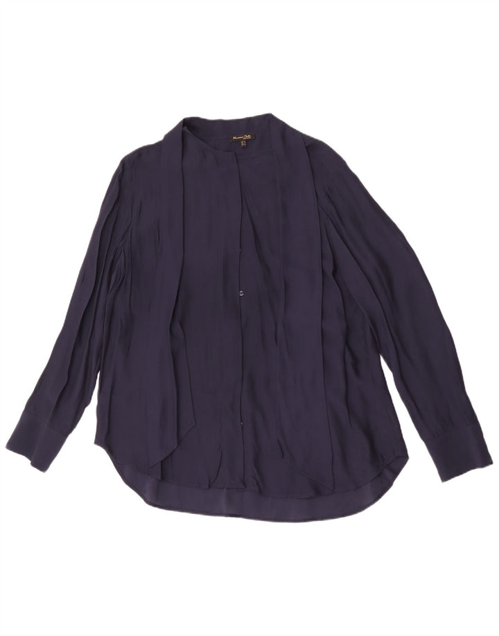 Massimo Dutti Blusa Camisa Mujer Pajarita EU 42 Large Viscosa Azul Marino