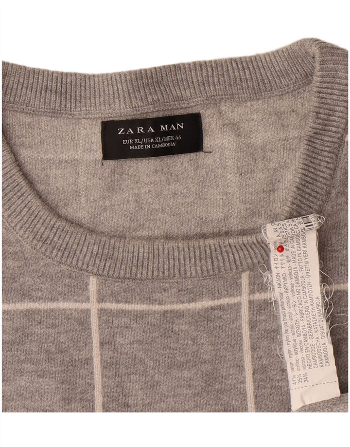 Zara Hombre Jersey Cuello Redondo Jersey XL Gris Cuadros Nylon