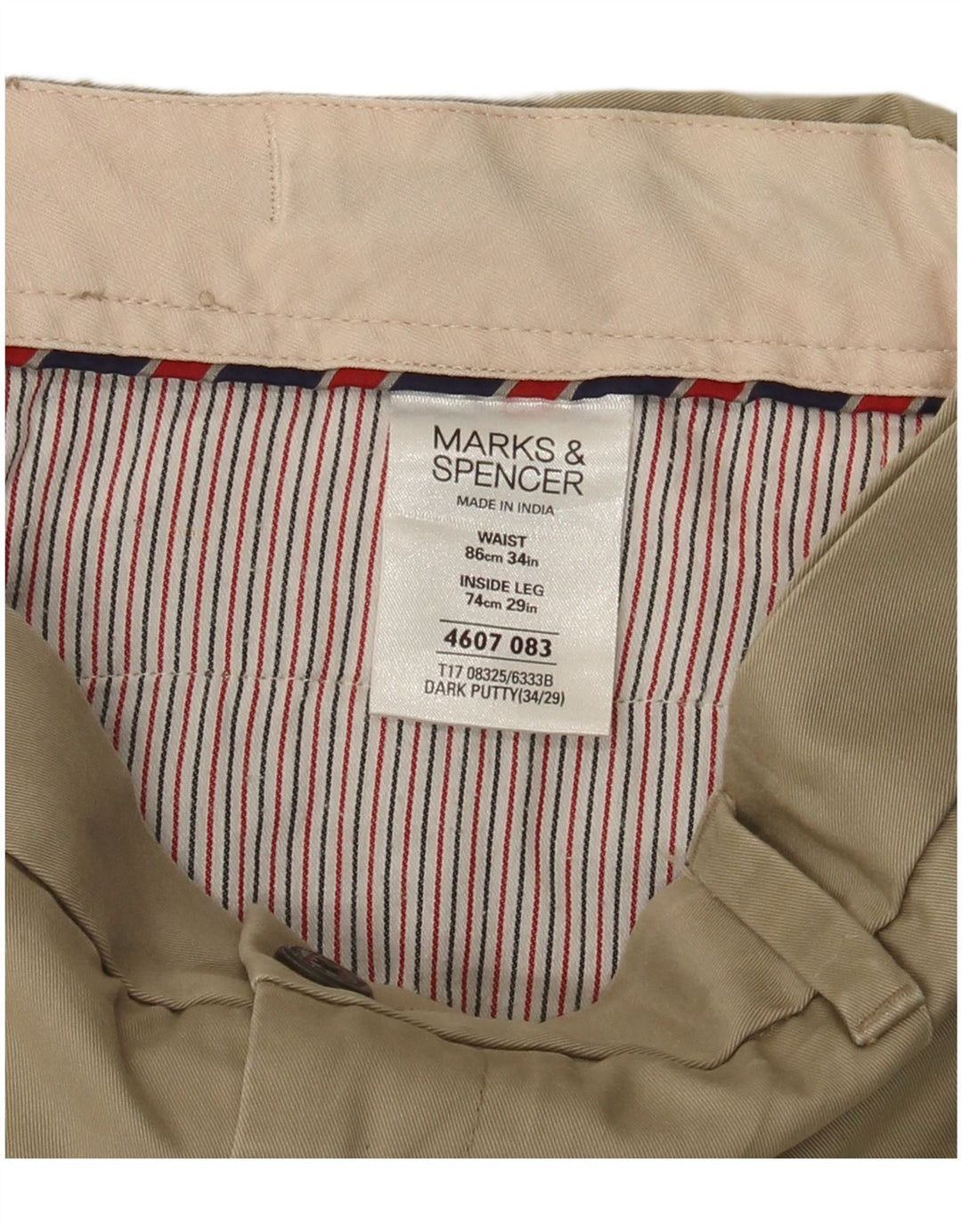 MARKS & SPENCER Pantalón chino recto para hombre W34 L29 Algodón beige