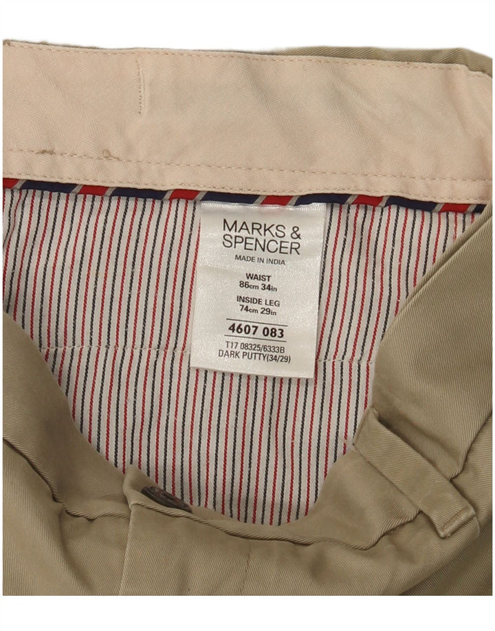 MARKS & SPENCER Pantalón chino recto para hombre W34 L29 Algodón beige