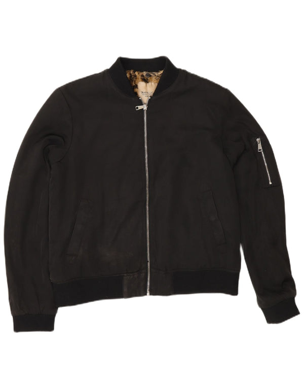 Zara Mujer Sherpa Bomber Jacket UK 44 Mediano Negro Poliéster