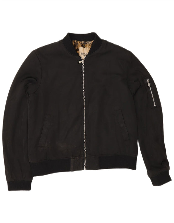 Zara Mujer Sherpa Bomber Jacket UK 44 Mediano Negro Poliéster