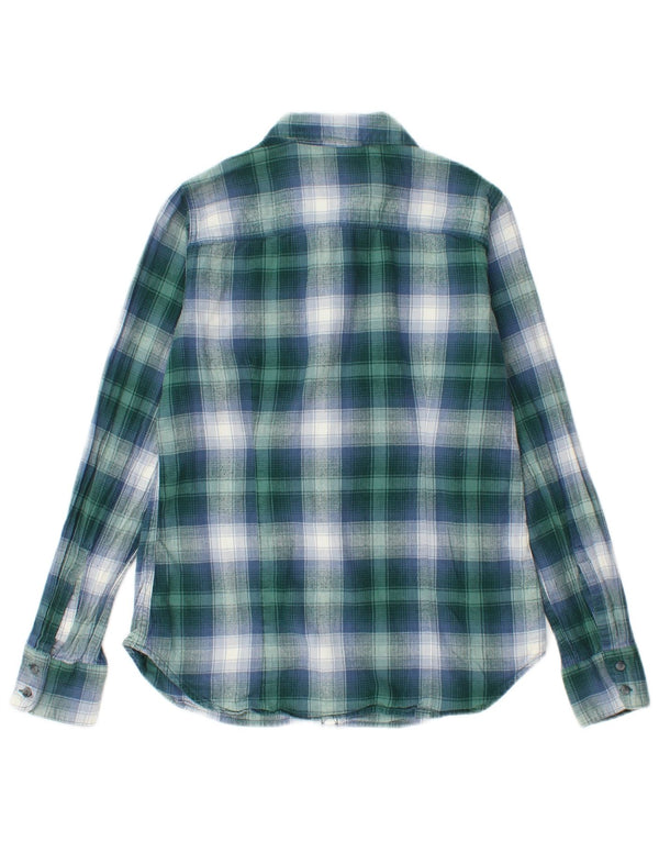 EDDIE BAUER Camisa de franela para mujer UK 10 Small Green Check Cotton